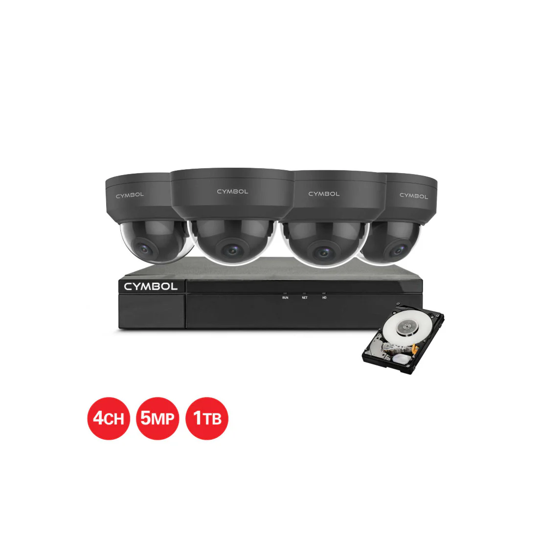 Cymbol 4CH IP Kit With 4 x 5MP VPD Cameras and 4CH 1TB NVR - Black (CYIPKITVD445MPBK)