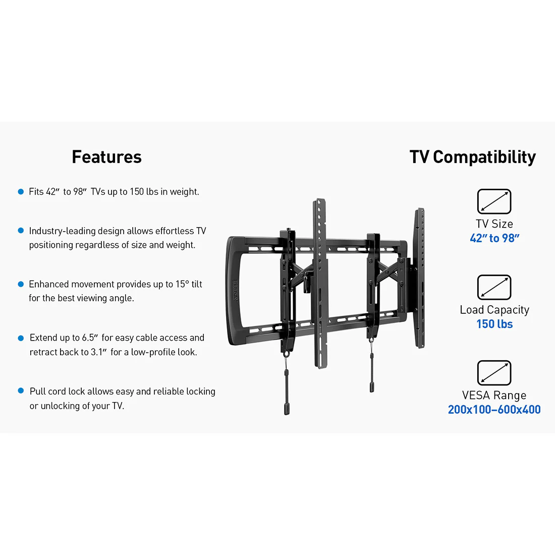 ErgoAV ERMTL7-01B Large Extend & Tilt TV Mount 42"-99" TVs (ERMTL701B) - Image 7
