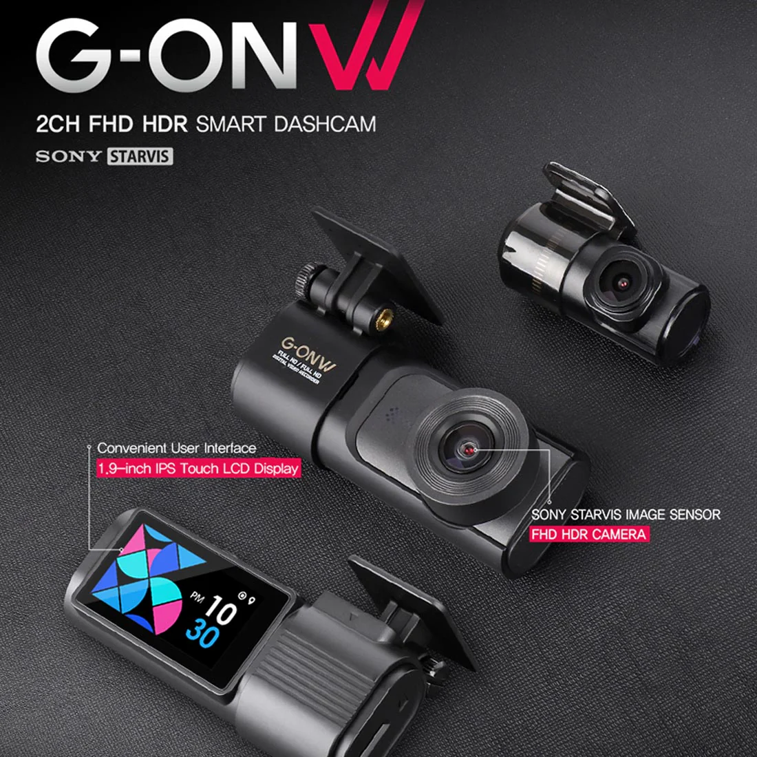 GNET G-ONW 2-Channel 1080p Front & Rear Dash Cam with HDR & 1.9" LCD Screen - Image 2