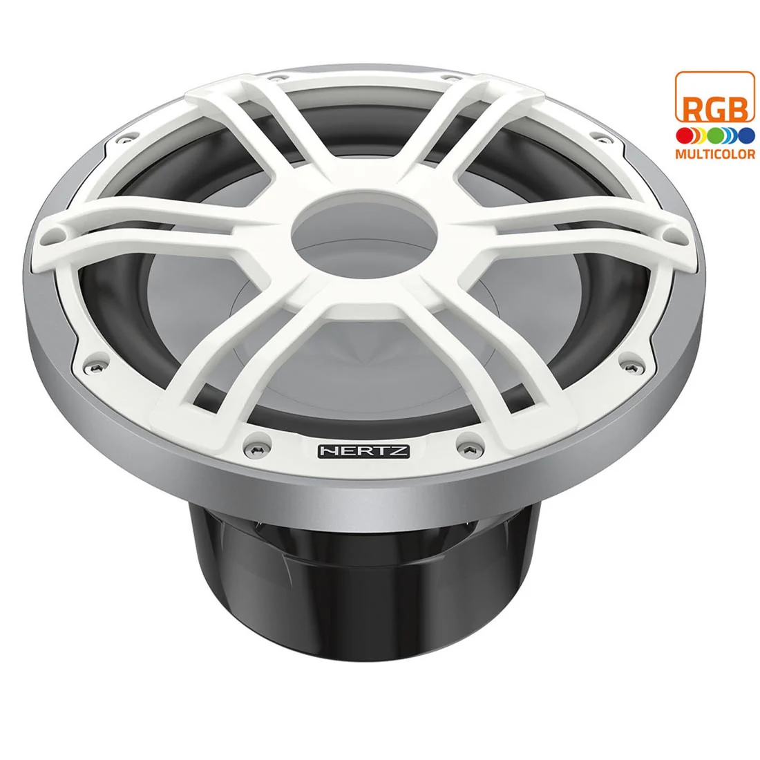 Hertz HMS 10 S4-LD-SW 10" 600W 4-Ohm Marine Sports RGB LED Subwoofer - Silver/White (HMS 10 S4LDSW)