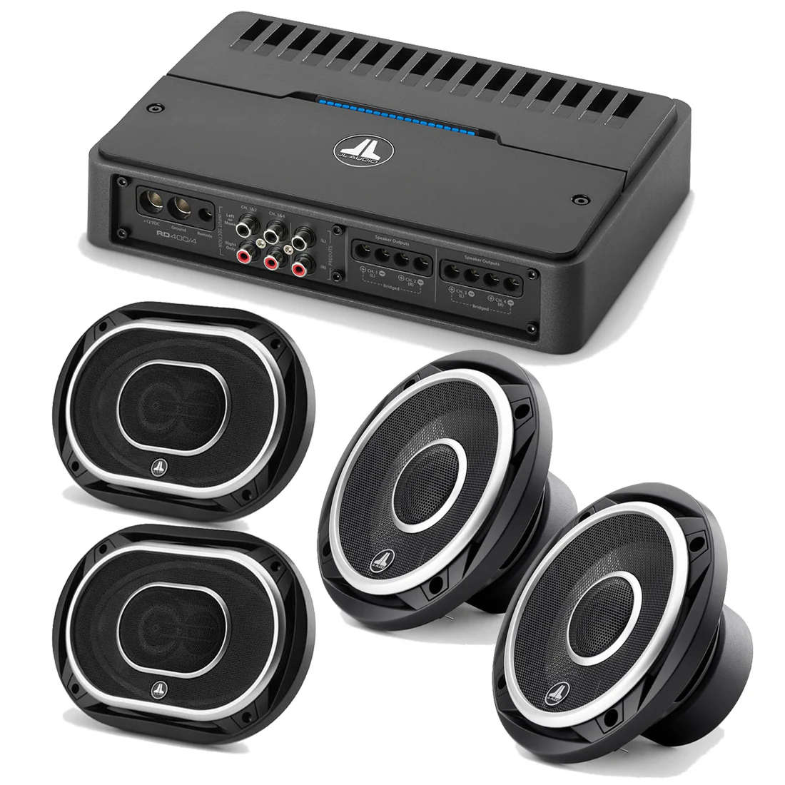 JL Audio RD400/4 4 Ch. Amplifier - #98621 | C2-525X 5.25" Coaxial Speakers - #99613 | C2-690TX 6×9"Coaxial Speakers - #99619 - Bundle