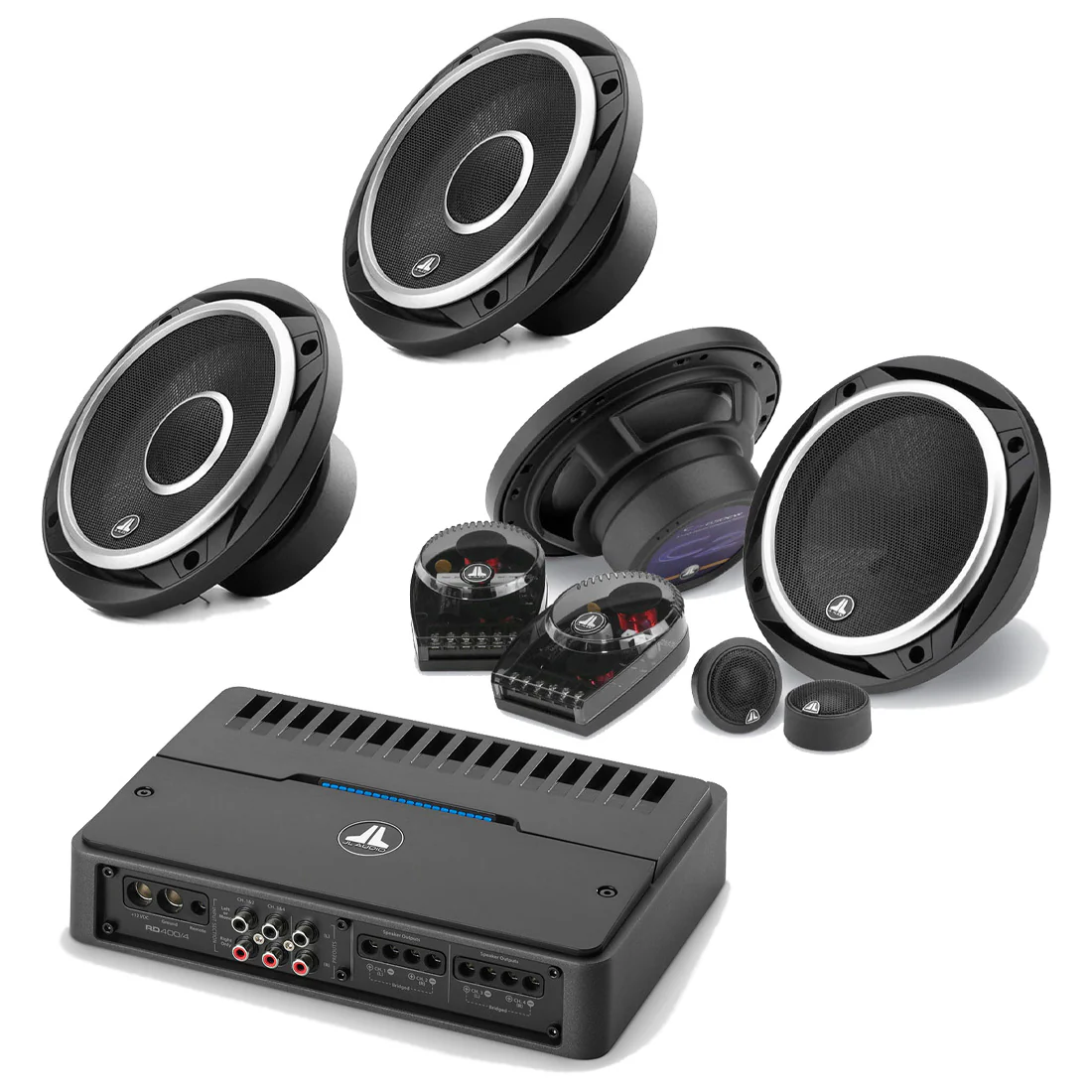 JL Audio RD400/4 4 Ch. Amplifier | C2-650 6.5" Component Speakers | C2-650X 6.5" Coaxial Speakers - Bundle - #98621 | #99617 | #99618