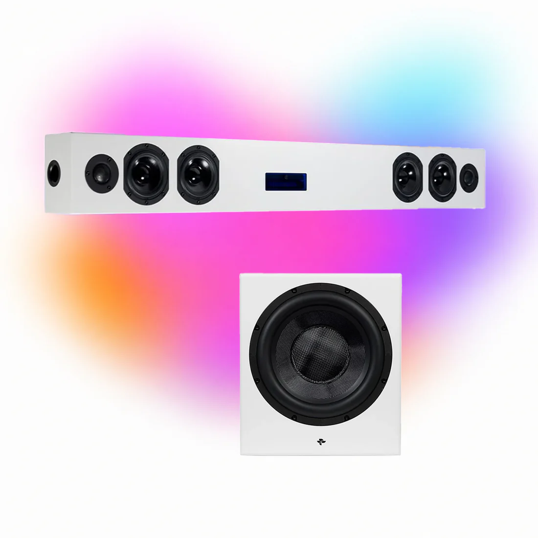 KIN Play Sound Bar II Active Soundbar Speaker | Sub 10 Powered 10" Subwoofer - White - Bundle