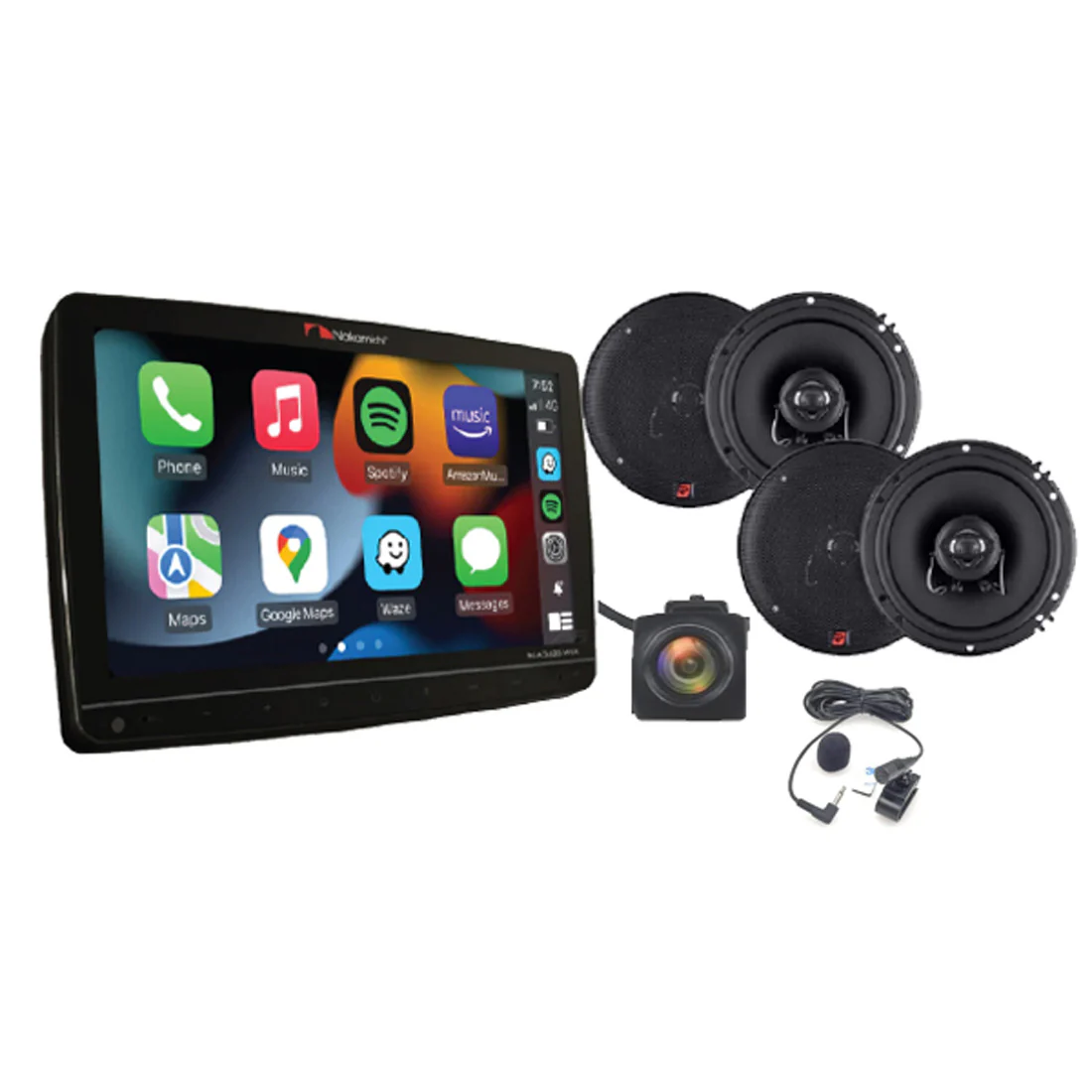 Nakamichi NA3625-WUX-MAX Bundle: 10.1" Mechless Receiver | BTMIC-6 External Mic | Cerwin Vega XED62 6.5" Speakers | License Plate Cam (NA3625WUXMAX)