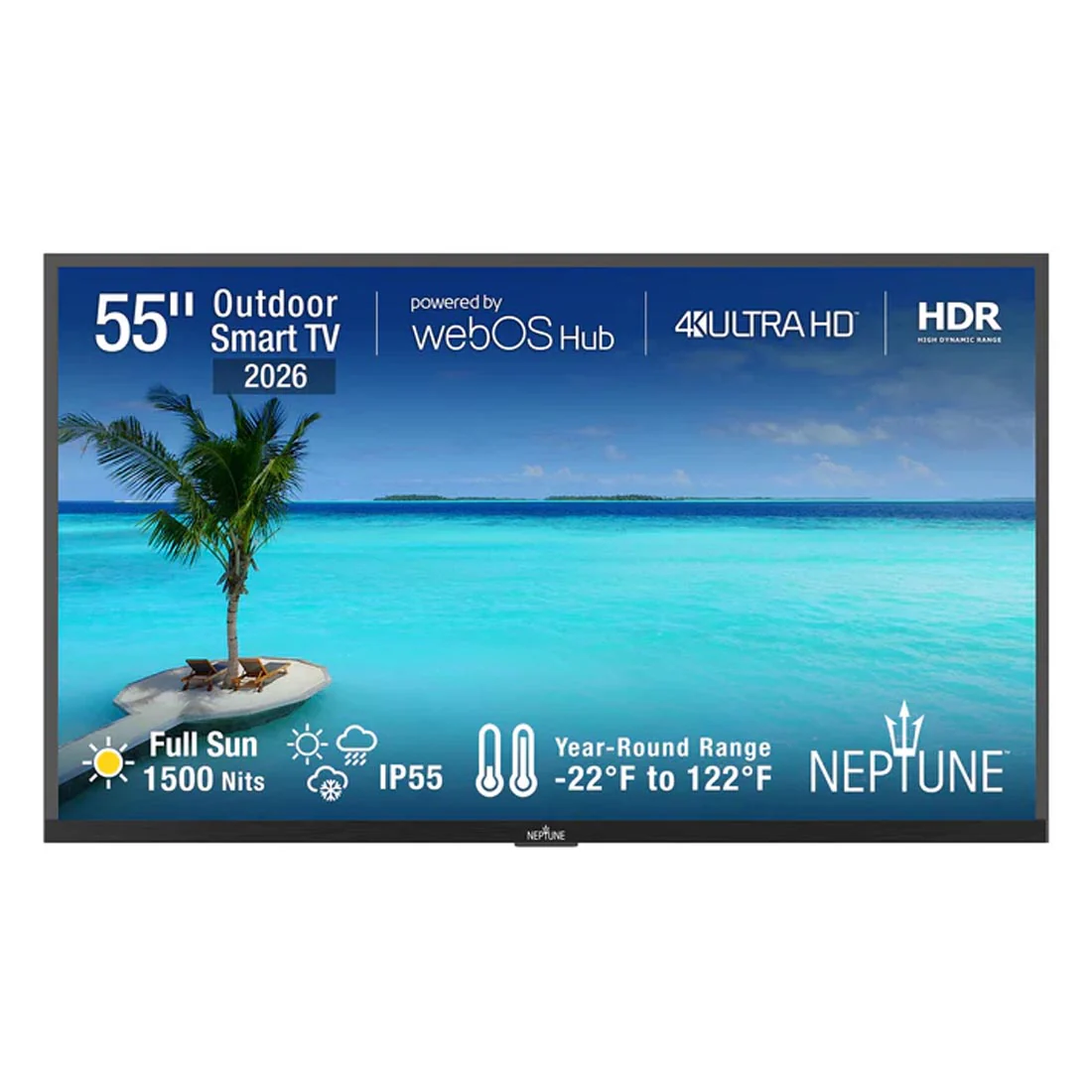 Neptune ODTV5504 55" 4K Full Sun 1500-Nit Outdoor Smart TV with Included Tilting Wall Mount
