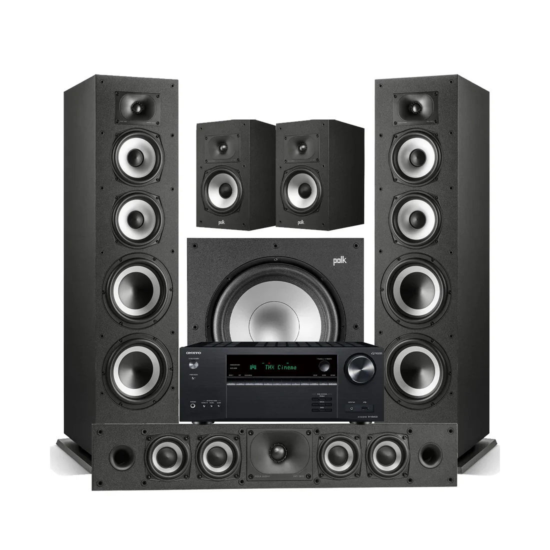 Onkyo TX-NR6100 7.2 Channel Network A/V Receiver | Polk Audio Monitor XT70 Floor standing Speakers | Monitor XT35 High Res Loudspeaker | Monitor XT20 High Res Loudspeaker | Monitor XT12 12 - Powered Subwoofer - Bundle