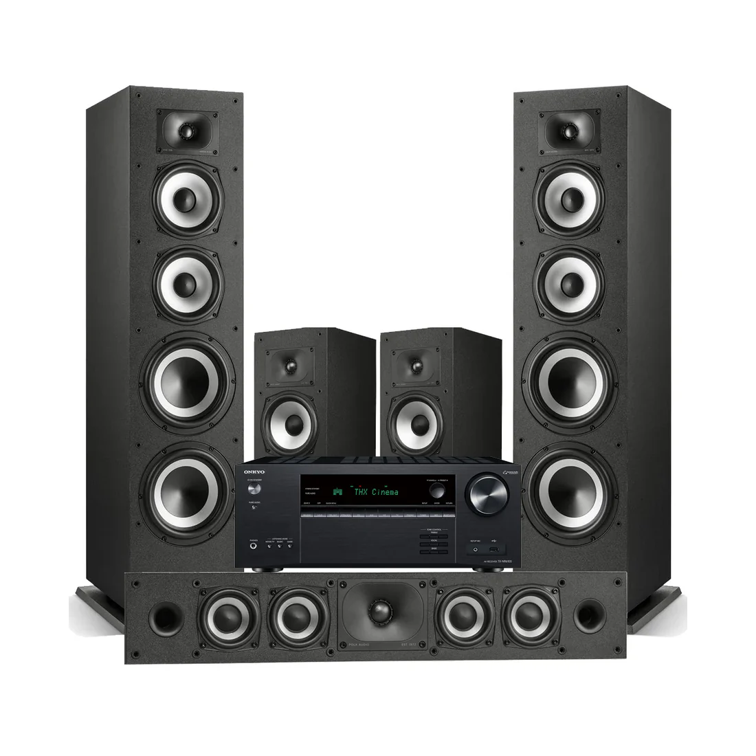 Onkyo TX-NR6100 7.2 Channel Network A/V Receiver | Polk Audio XT70 Floor Loudspeakers | XT35 Center Channel Loudspeaker | XT20 Bookshelf Loudspeakers - Bundle