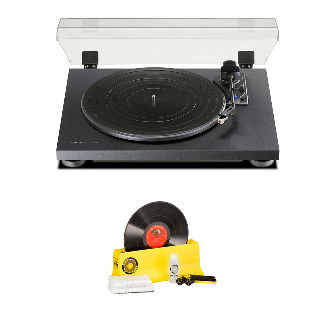 TEAC TN180BTA3B Bluetooth Turntable Matte Black | Spin-Clean SPINSYS1 Record Washer MKII (Complete Kit)- Bundle
