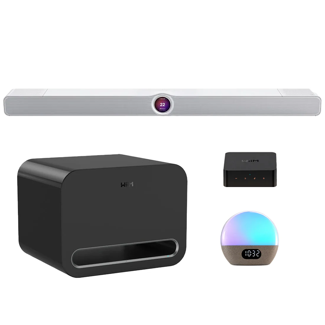 WiiM BAR Soundbar Matte White | Sub Pro 8" Wireless Subwoofer | WiiM Pro Plus Premium Multiroom Streamer | Wake-Up Light - Bundle